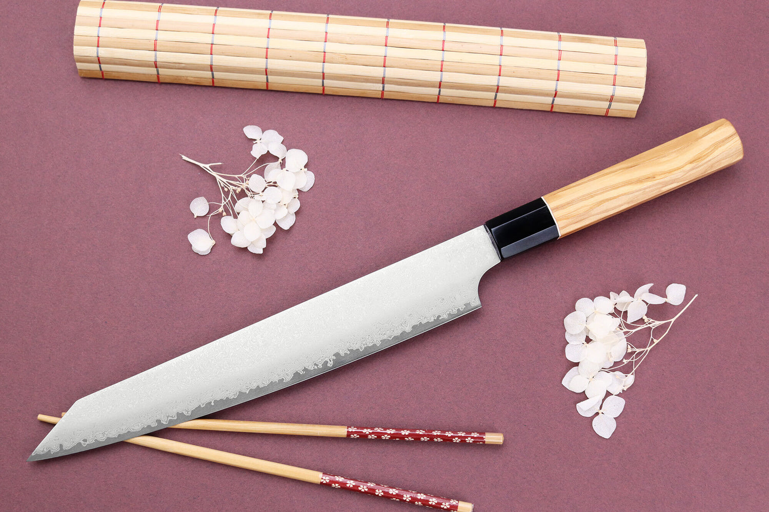 Couteau sujihiki kiritsuke 24cm japonais artisanal Yuzo Damas VG10