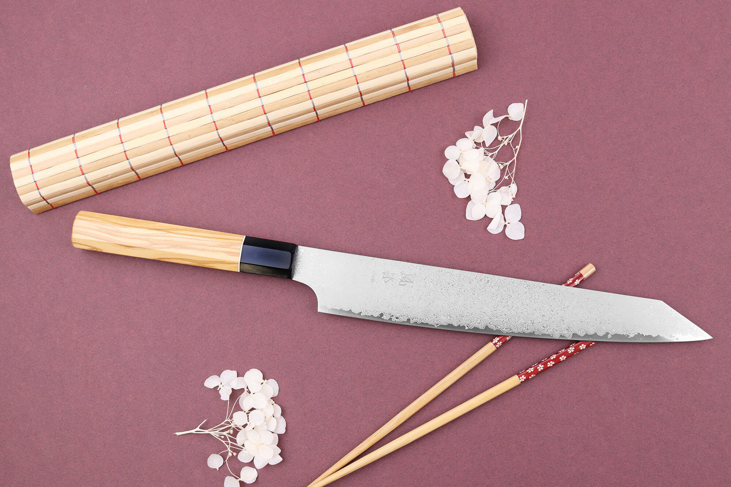 Couteau sujihiki kiritsuke 24cm japonais artisanal Yuzo Damas VG10