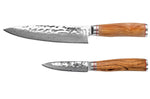 Coffret de 2 couteaux Wusaki Damas 10Cr manches en olivier Chef + Office