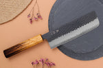 Couteau nakiri 16,5cm japonais artisanal Yuzo Black AS chêne brûlé