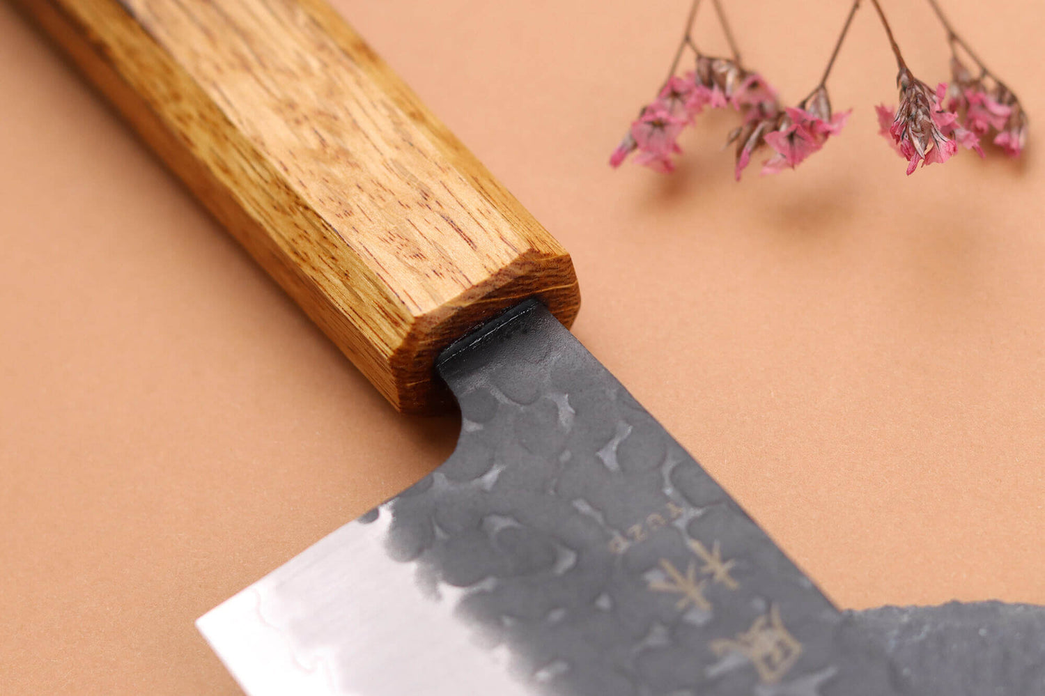 Couteau nakiri 16,5cm japonais artisanal Yuzo Black AS chêne brûlé