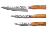Coffret 3 couteaux Wusaki Damas 10Cr olivier Chef + Universel + Office