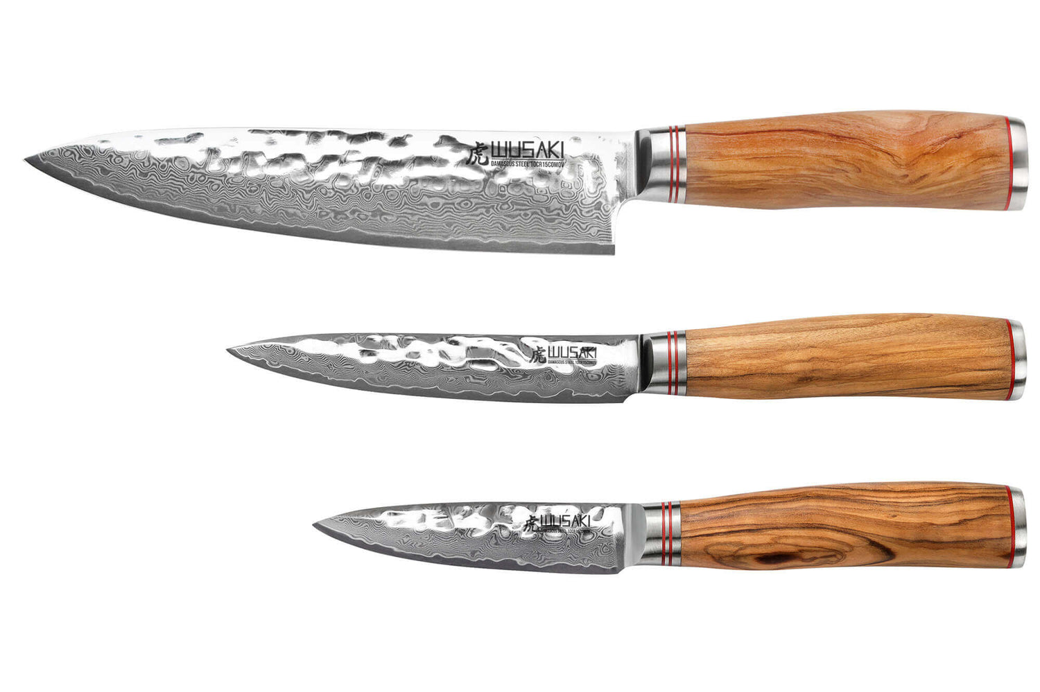 Coffret 3 couteaux Wusaki Damas 10Cr olivier Chef + Universel + Office
