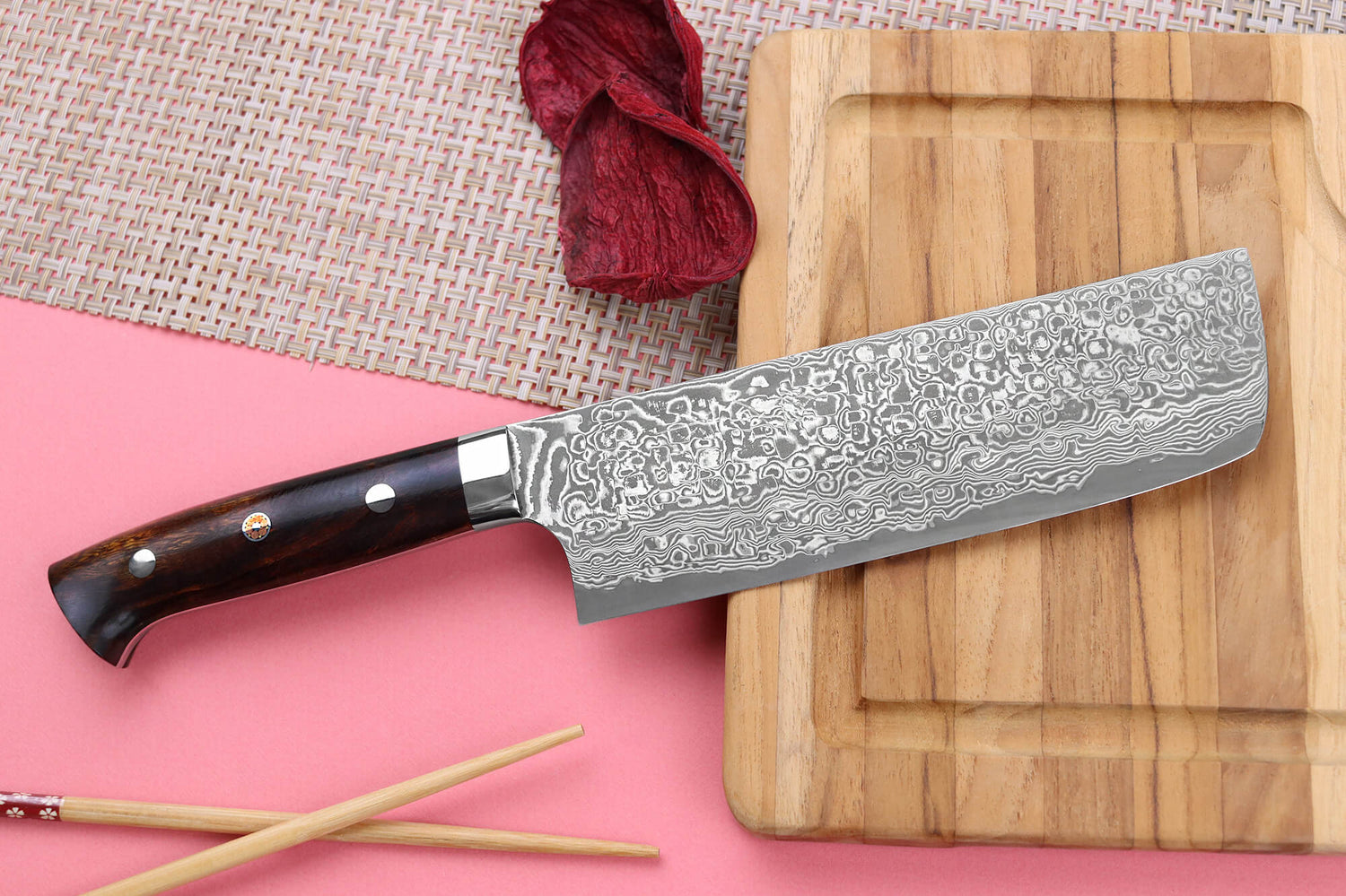 Couteau nakiri japonais Takeshi Saji R2 Damas Mosaïque 16,5cm