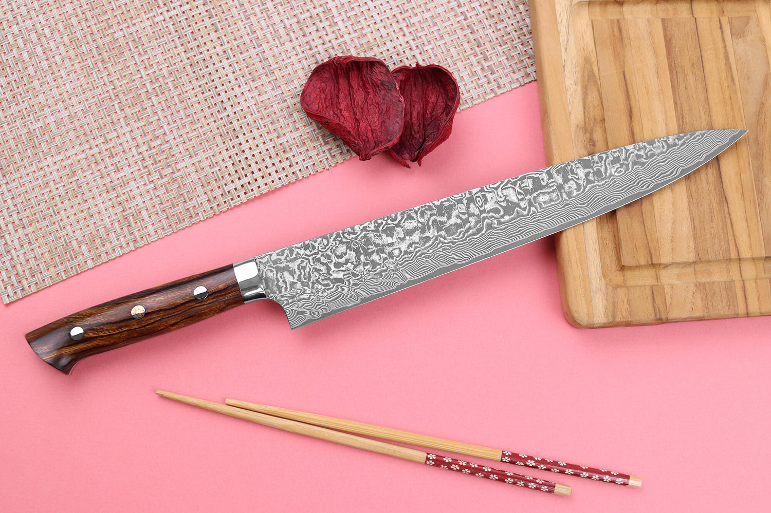 Couteau sujihiki japonais Takeshi Saji R2 Damas Mosaïque 27cm