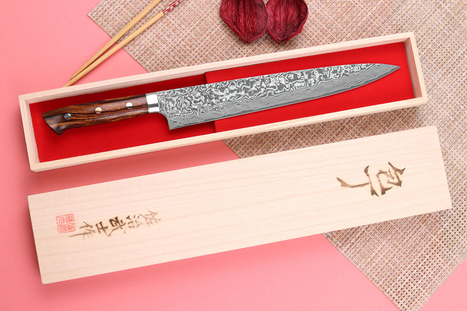 Couteau sujihiki japonais Takeshi Saji R2 Damas Mosaïque 27cm