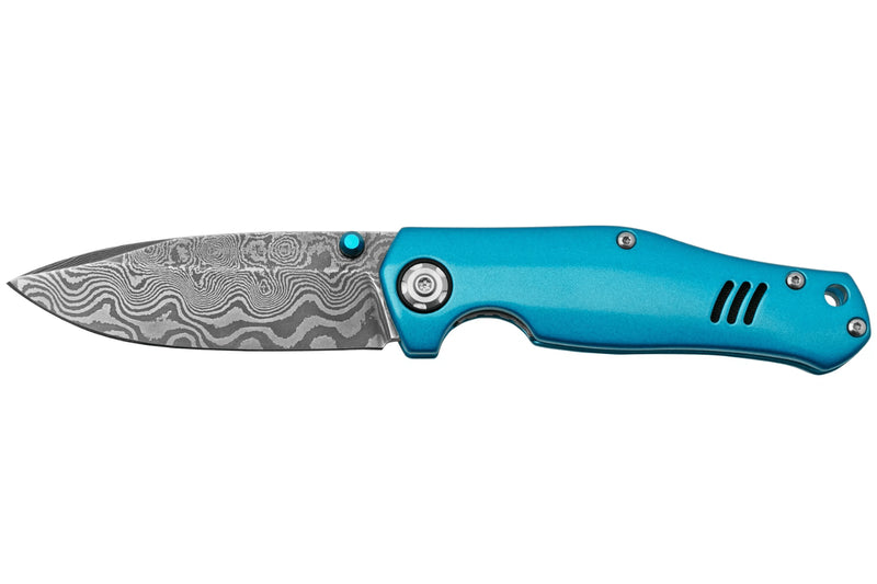 Couteau pliant Böker 1969 Z28 Damast 111101DAM manche en aluminium bleu 10,6cm