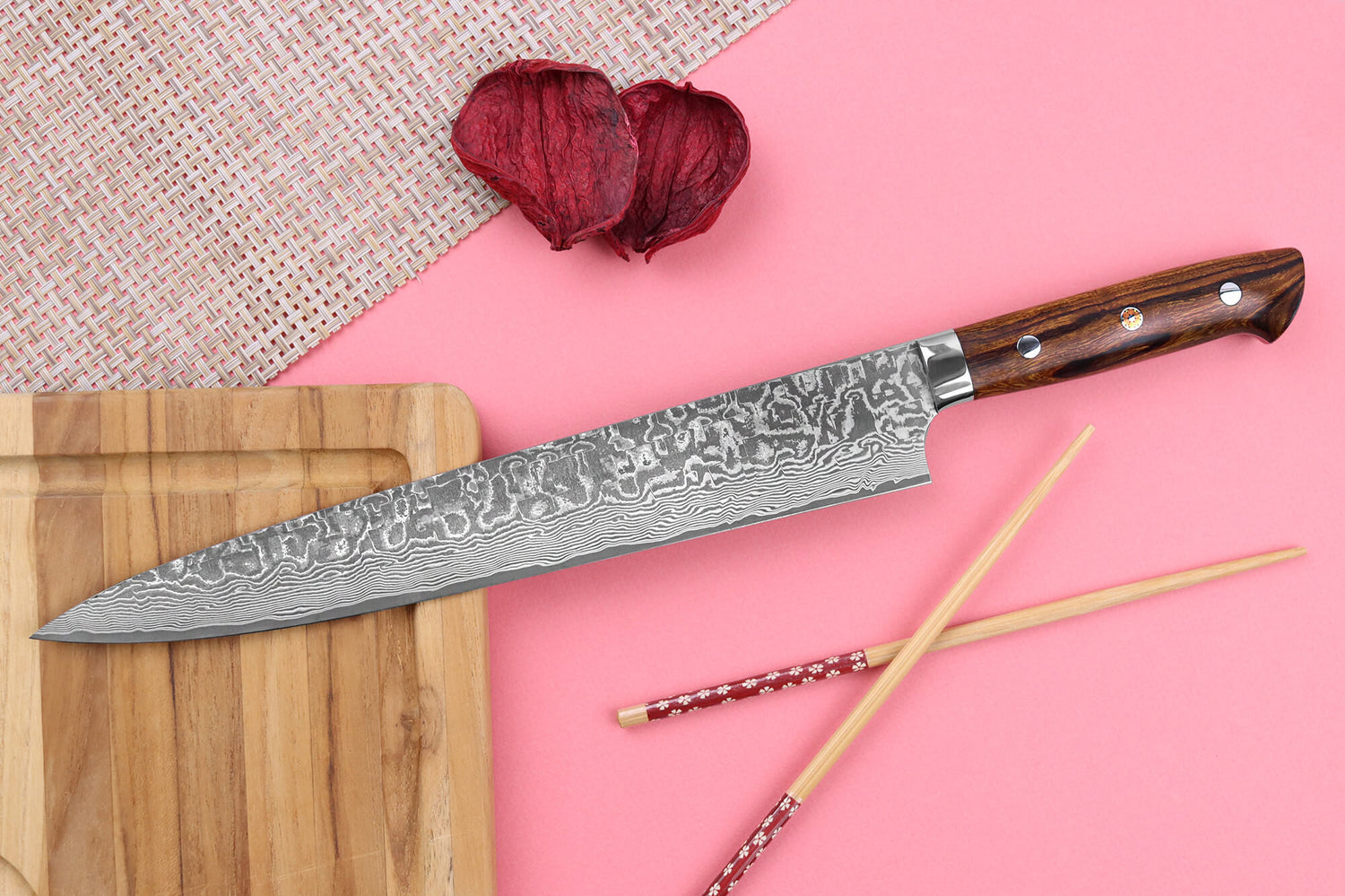 Couteau sujihiki japonais Takeshi Saji R2 Damas Mosaïque 27cm