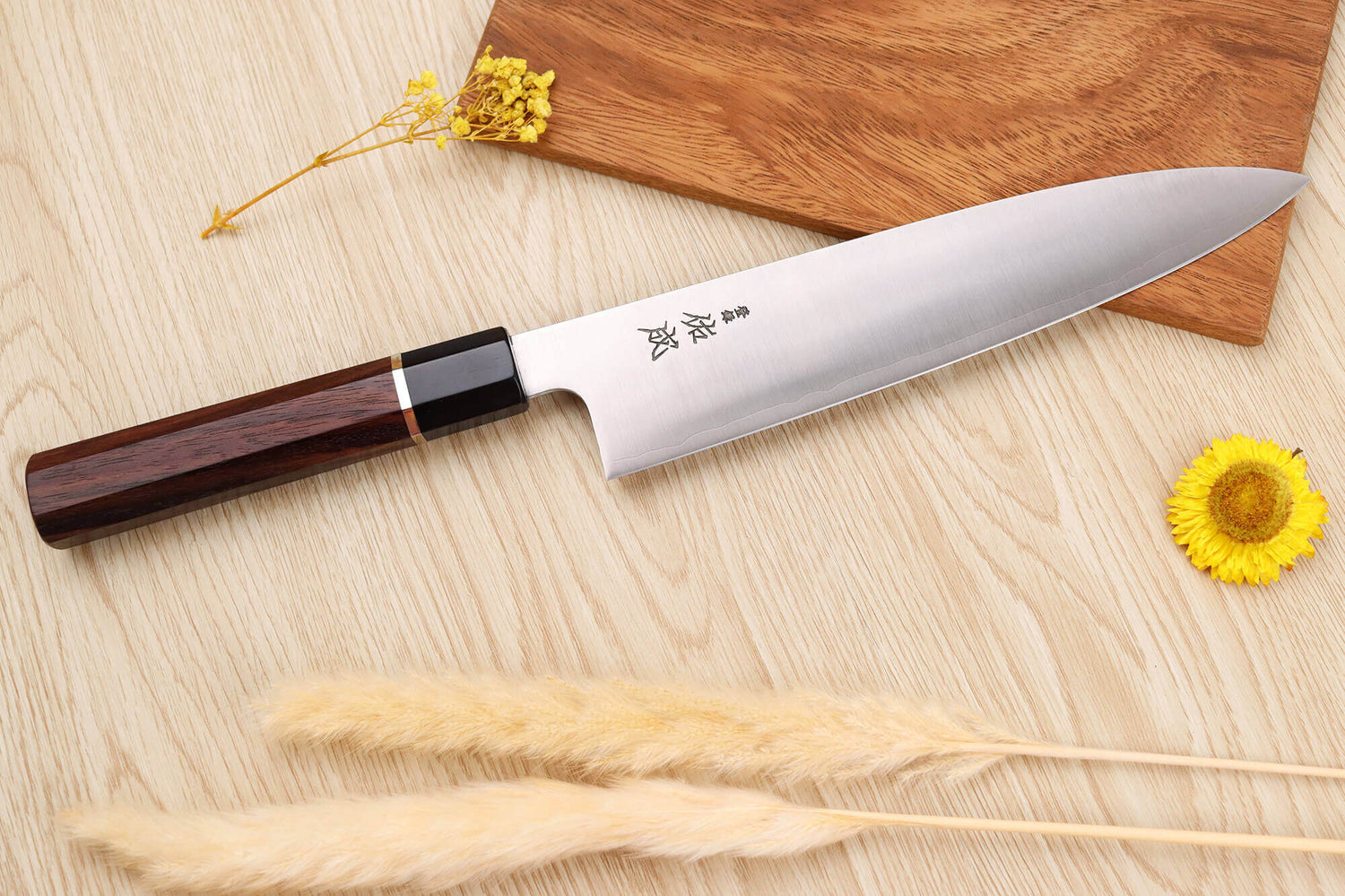 Couteau de chef 24cm japonais artisanal Sukenari SG2 San Maï manche en bois de rose