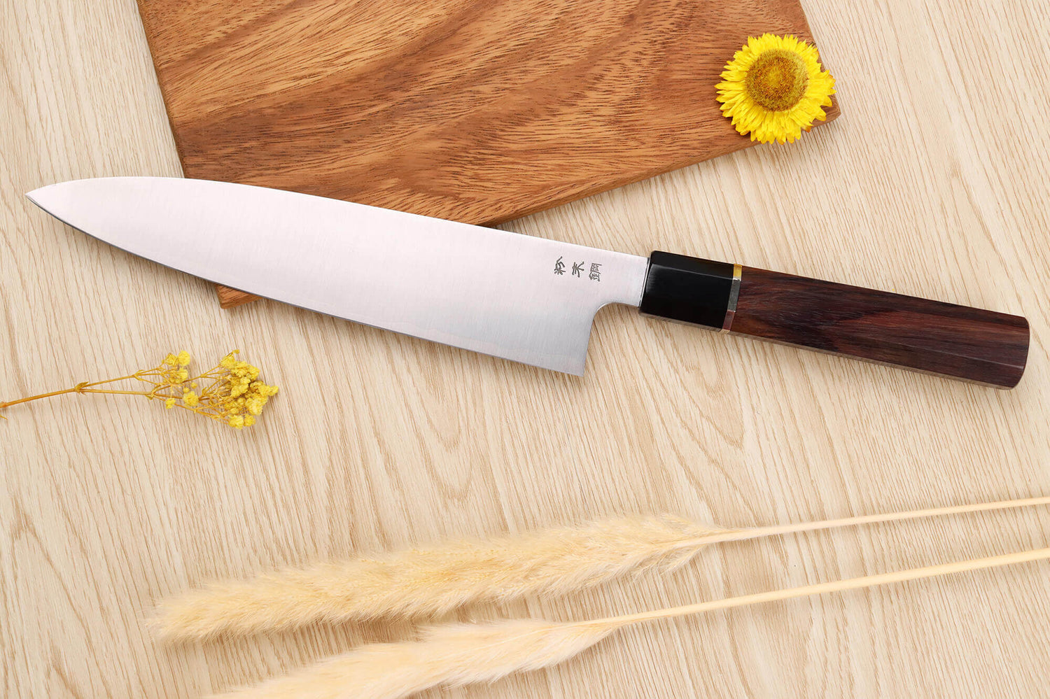 Couteau de chef 24cm japonais artisanal Sukenari SG2 San Maï manche en bois de rose